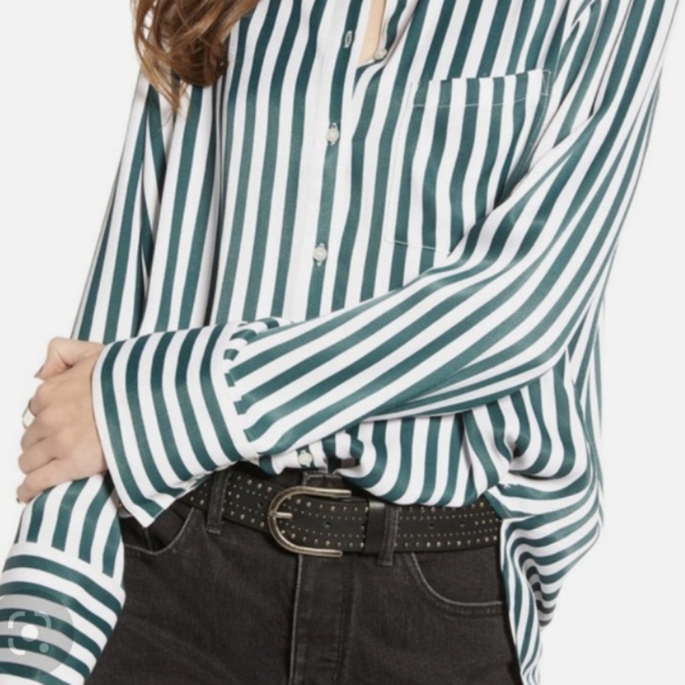 Green striped treasure & bond button up blouse